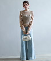 透かし編みモチーフニットプルオーバーsdp8054 サーモンピンク