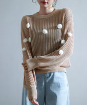 透かし編みモチーフニットプルオーバーsdp8054 サーモンピンク