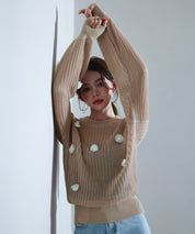 透かし編みモチーフニットプルオーバーsdp8054 サーモンピンク