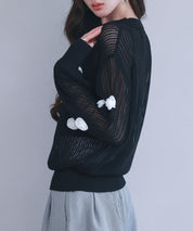 透かし編みモチーフニットプルオーバーsdp8054 ブラック