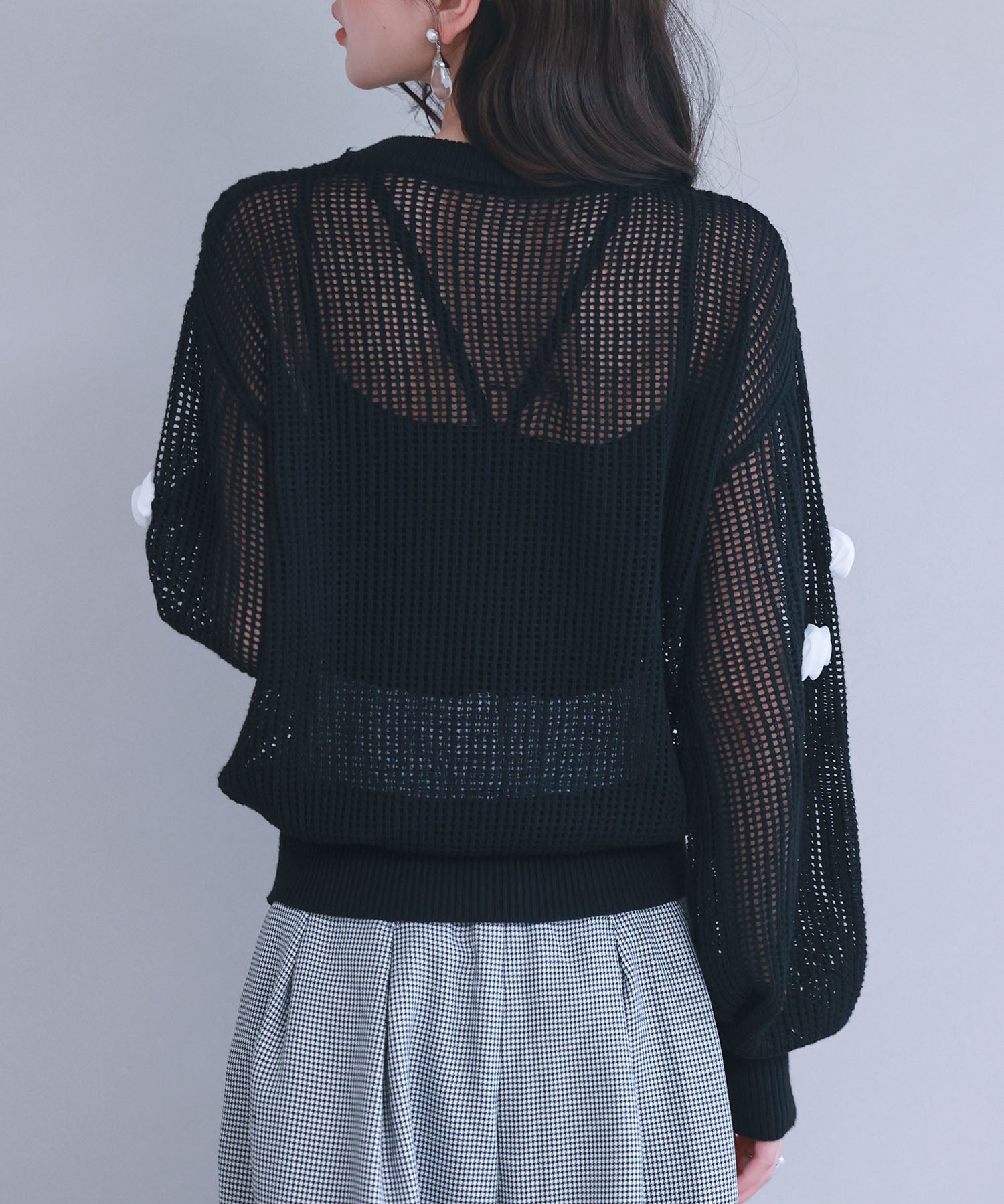 透かし編みモチーフニットプルオーバーsdp8054 ブラック