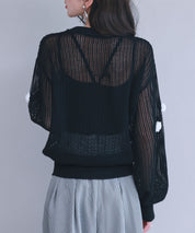 透かし編みモチーフニットプルオーバーsdp8054 ブラック
