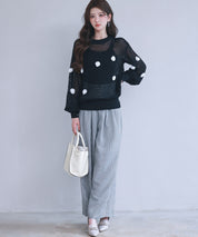 透かし編みモチーフニットプルオーバーsdp8054 ブラック