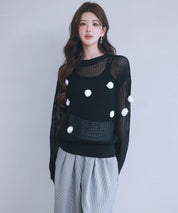 透かし編みモチーフニットプルオーバーsdp8054 ブラック