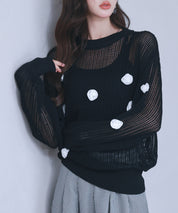 透かし編みモチーフニットプルオーバーsdp8054 ブラック