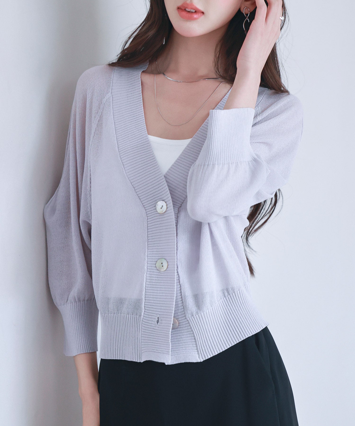 ラグランスリーブVネックカーディガンsdp8055 ラベンダー