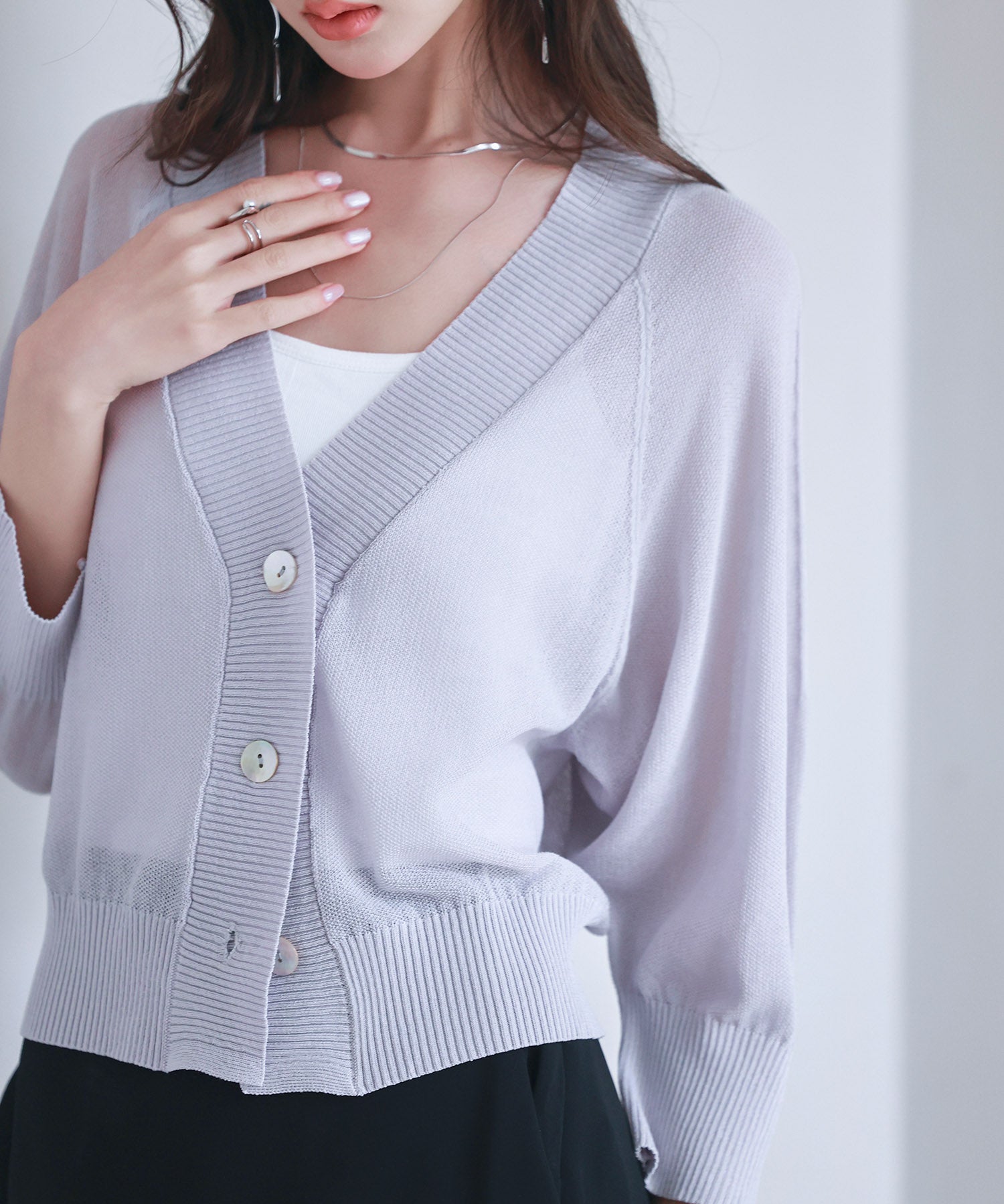 ラグランスリーブVネックカーディガンsdp8055 ラベンダー