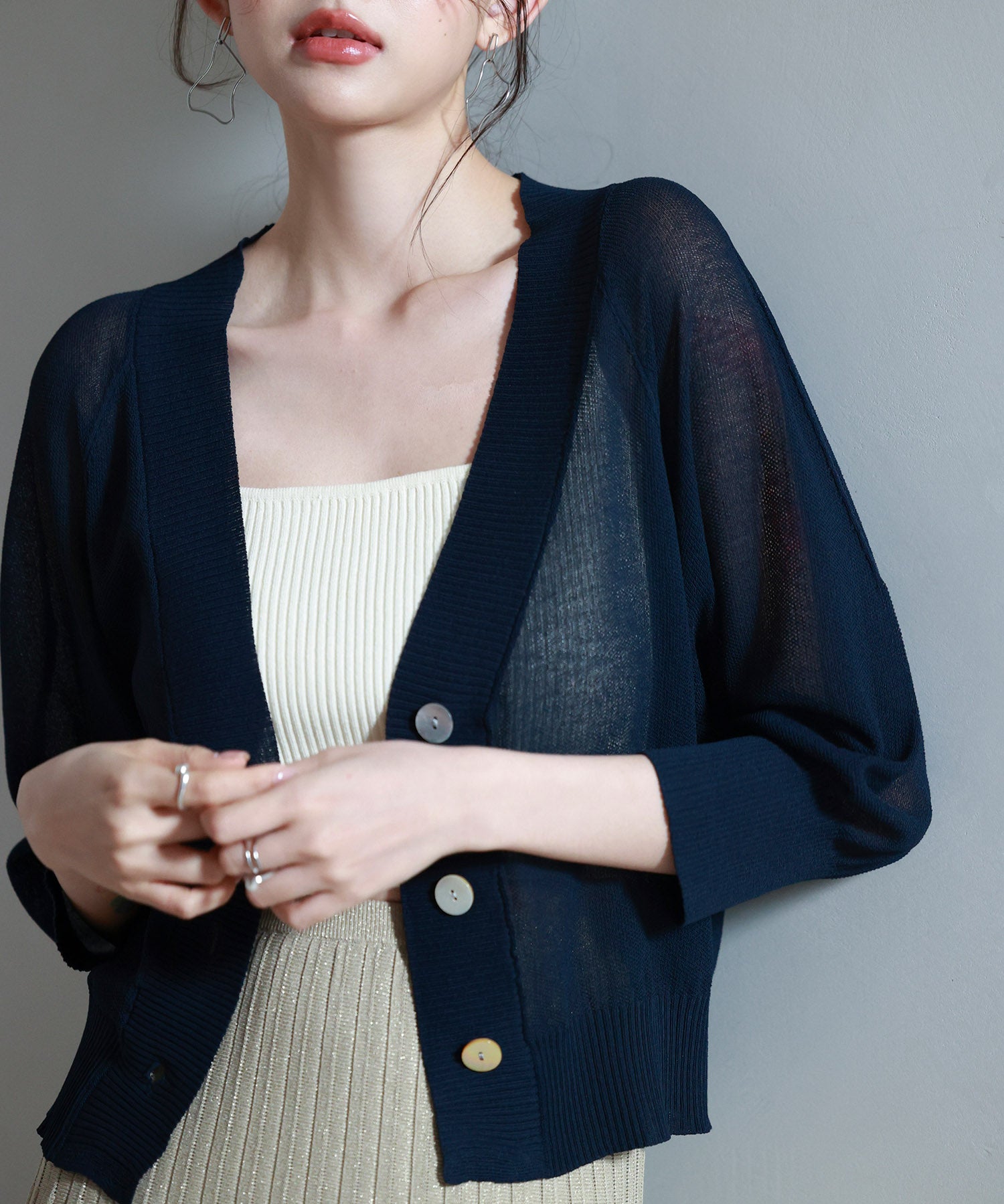 ラグランスリーブVネックカーディガンsdp8055 ネイビー