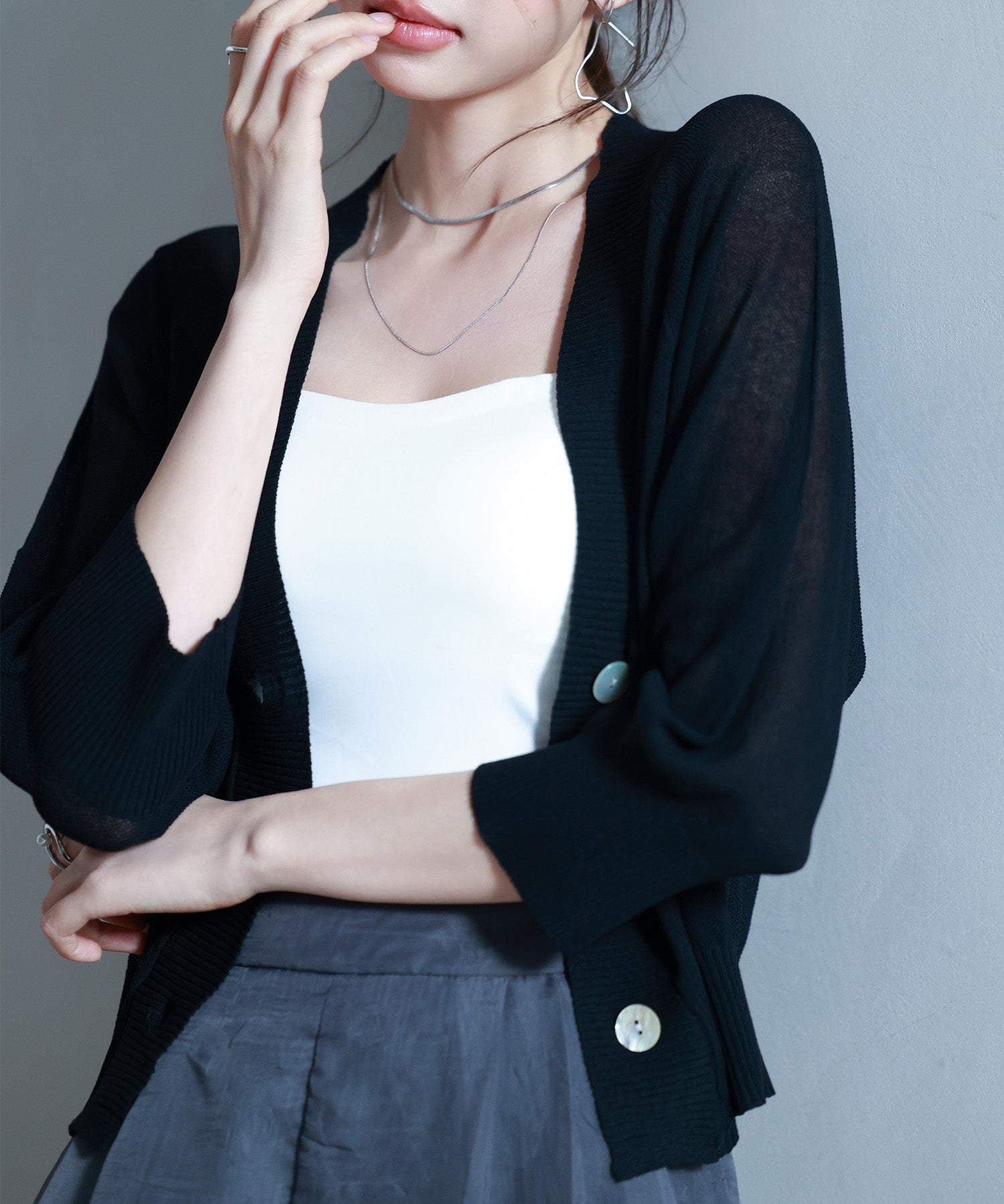 ラグランスリーブVネックカーディガンsdp8055 ブラック