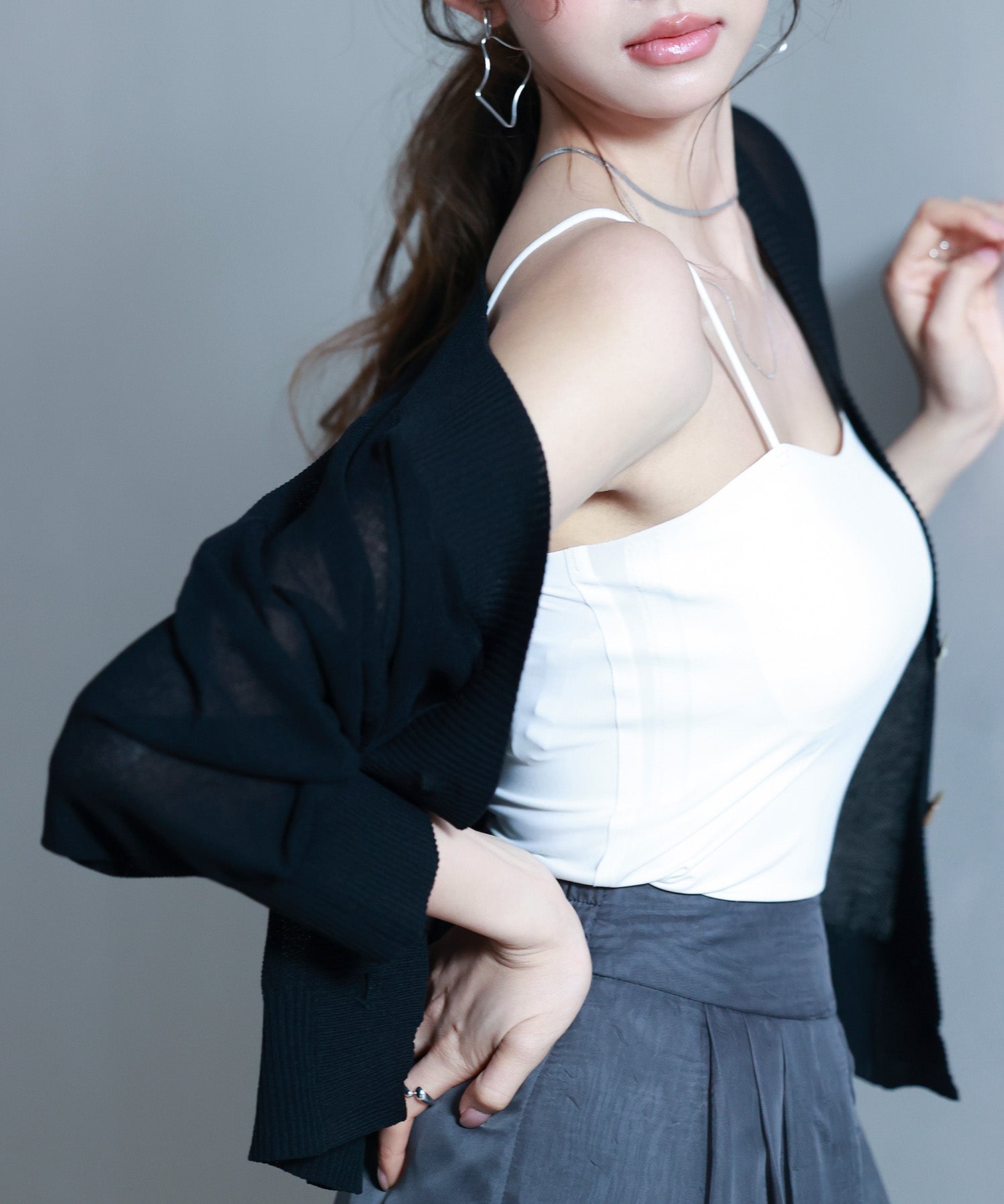 ラグランスリーブVネックカーディガンsdp8055 ブラック