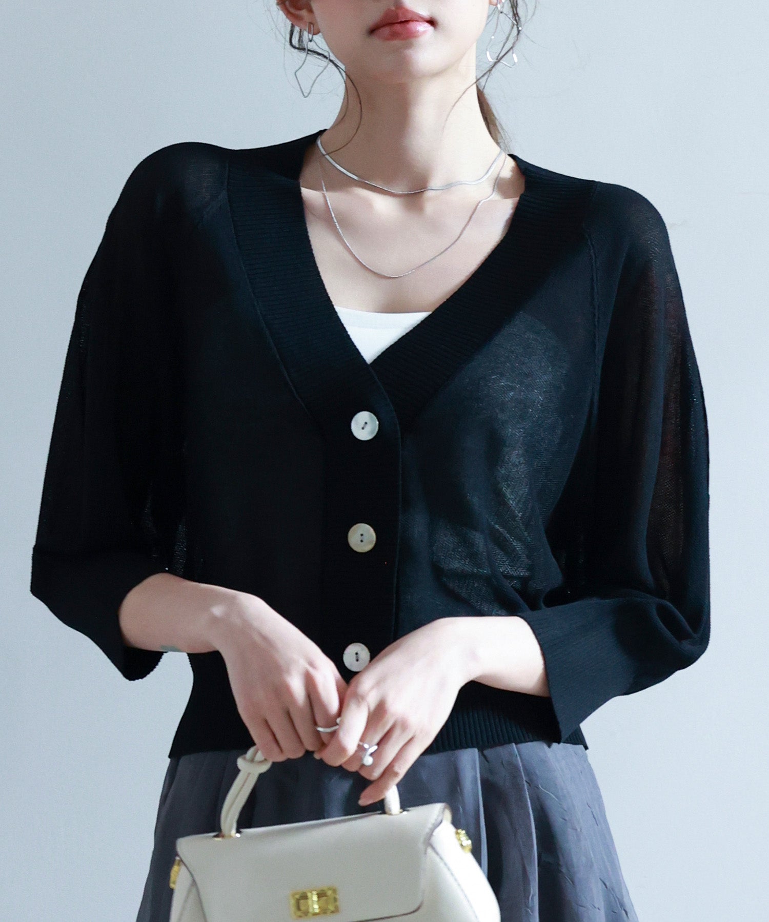 ラグランスリーブVネックカーディガンsdp8055 ブラック