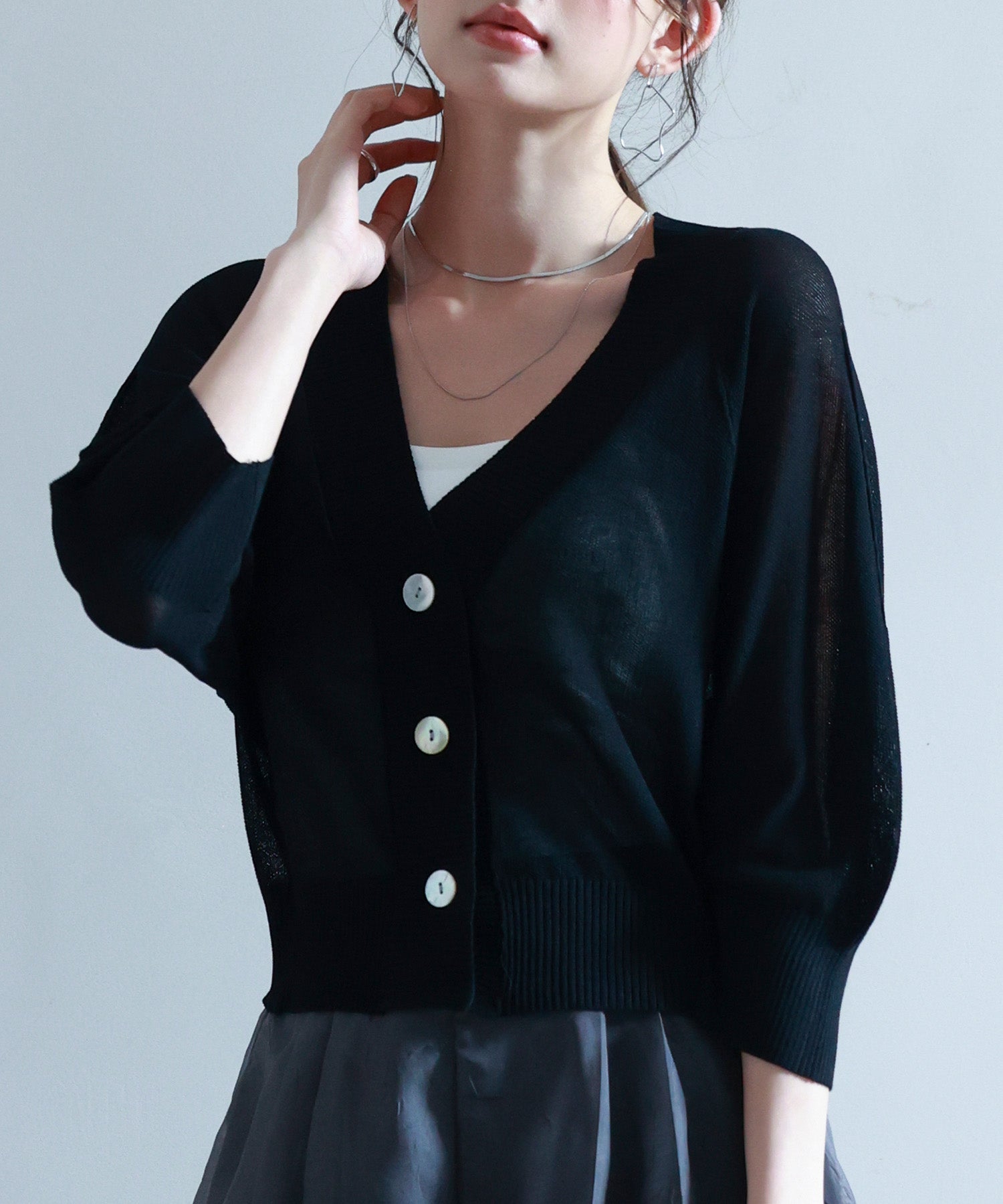 ラグランスリーブVネックカーディガンsdp8055 ブラック