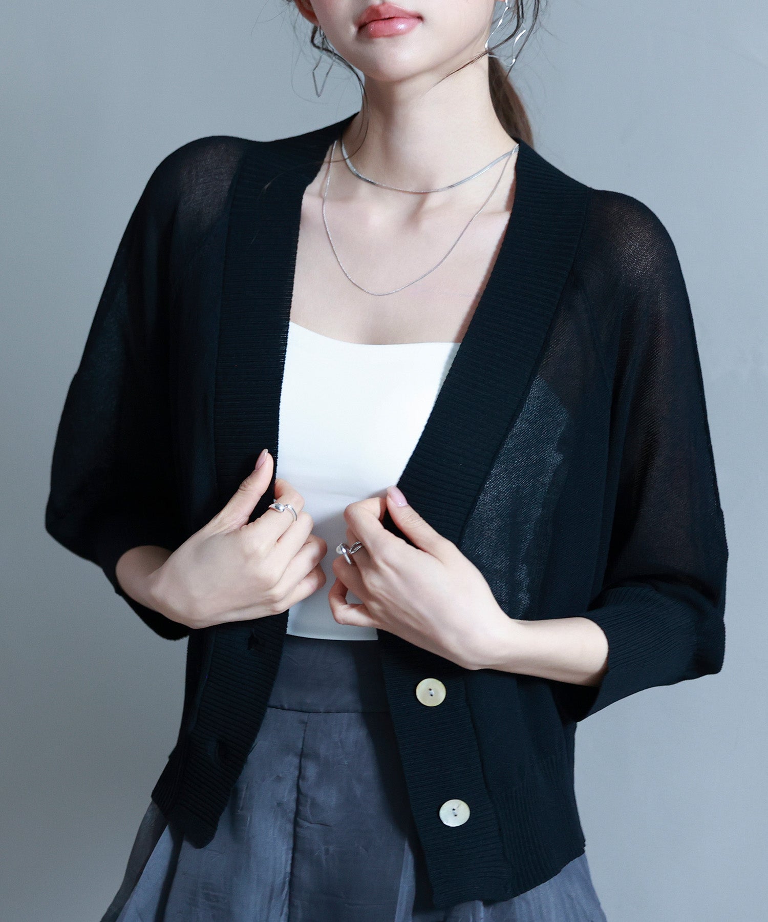 ラグランスリーブVネックカーディガンsdp8055 ブラック