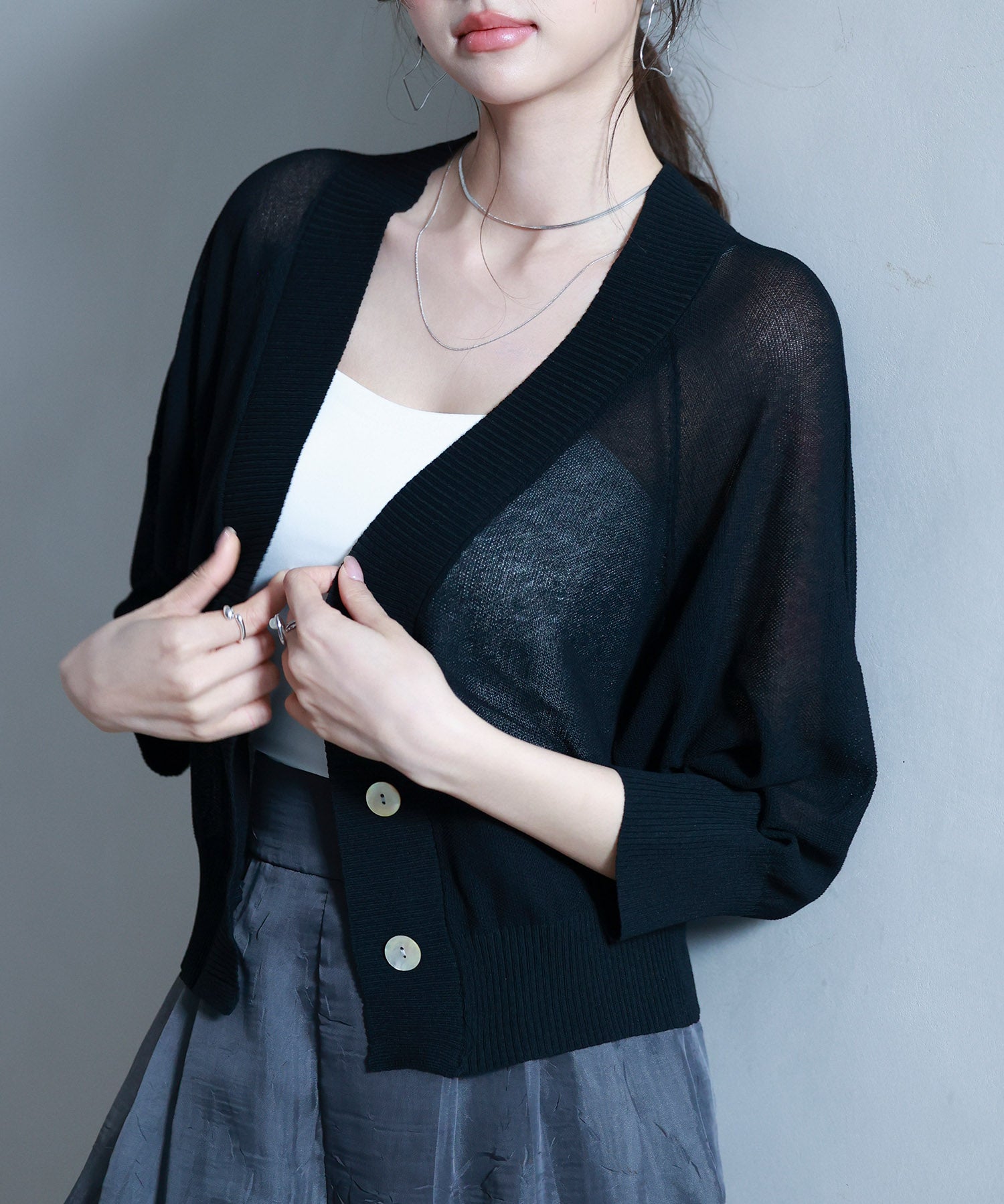 ラグランスリーブVネックカーディガンsdp8055 ブラック