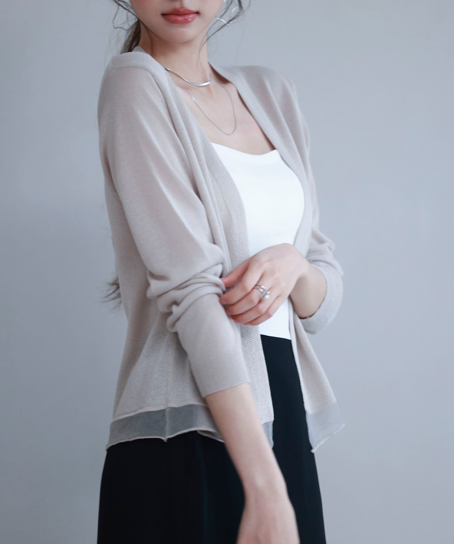 シアー裾サマーニットカーディガンsdp8056 ベージュ