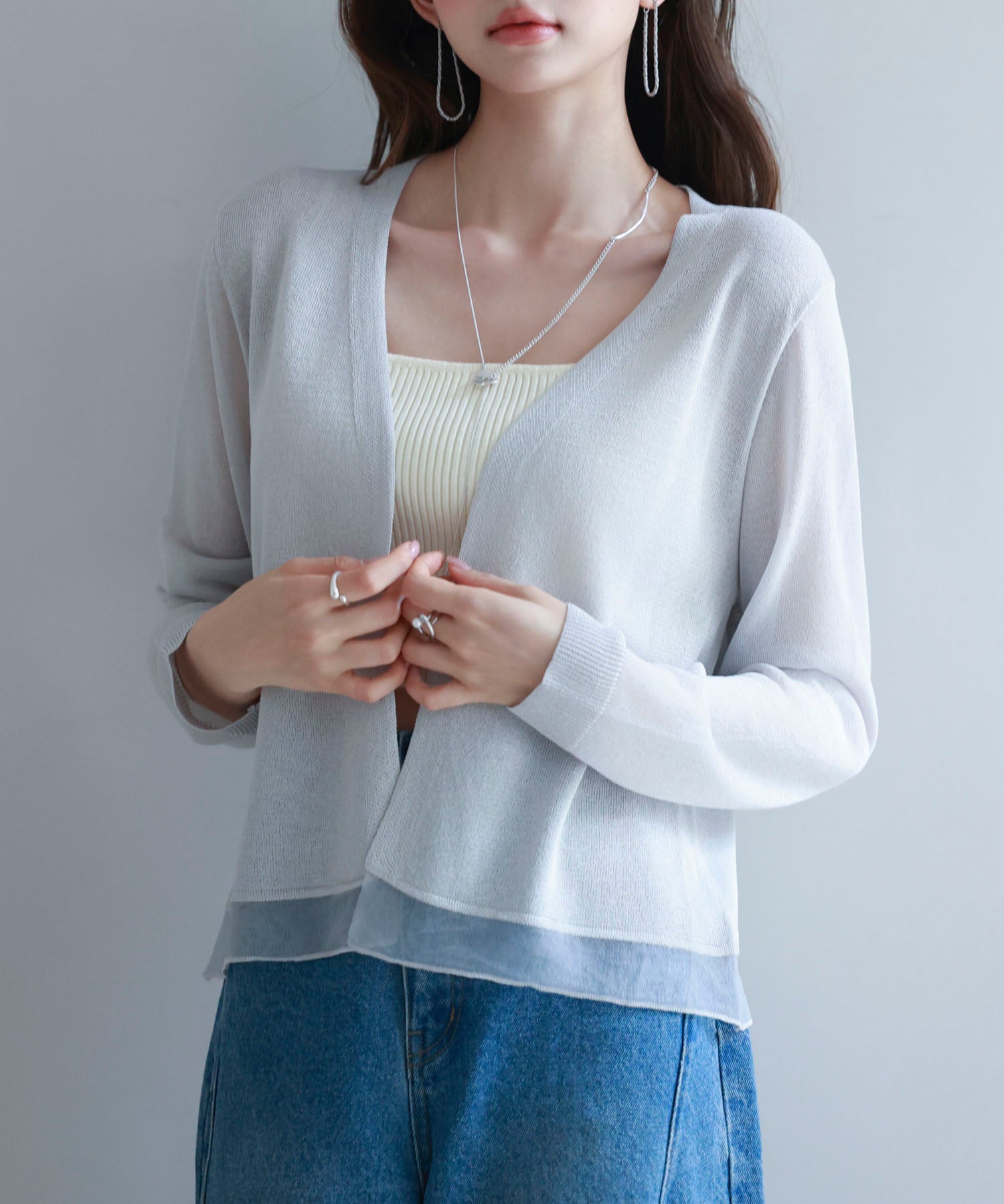 シアー裾サマーニットカーディガンsdp8056 グレー