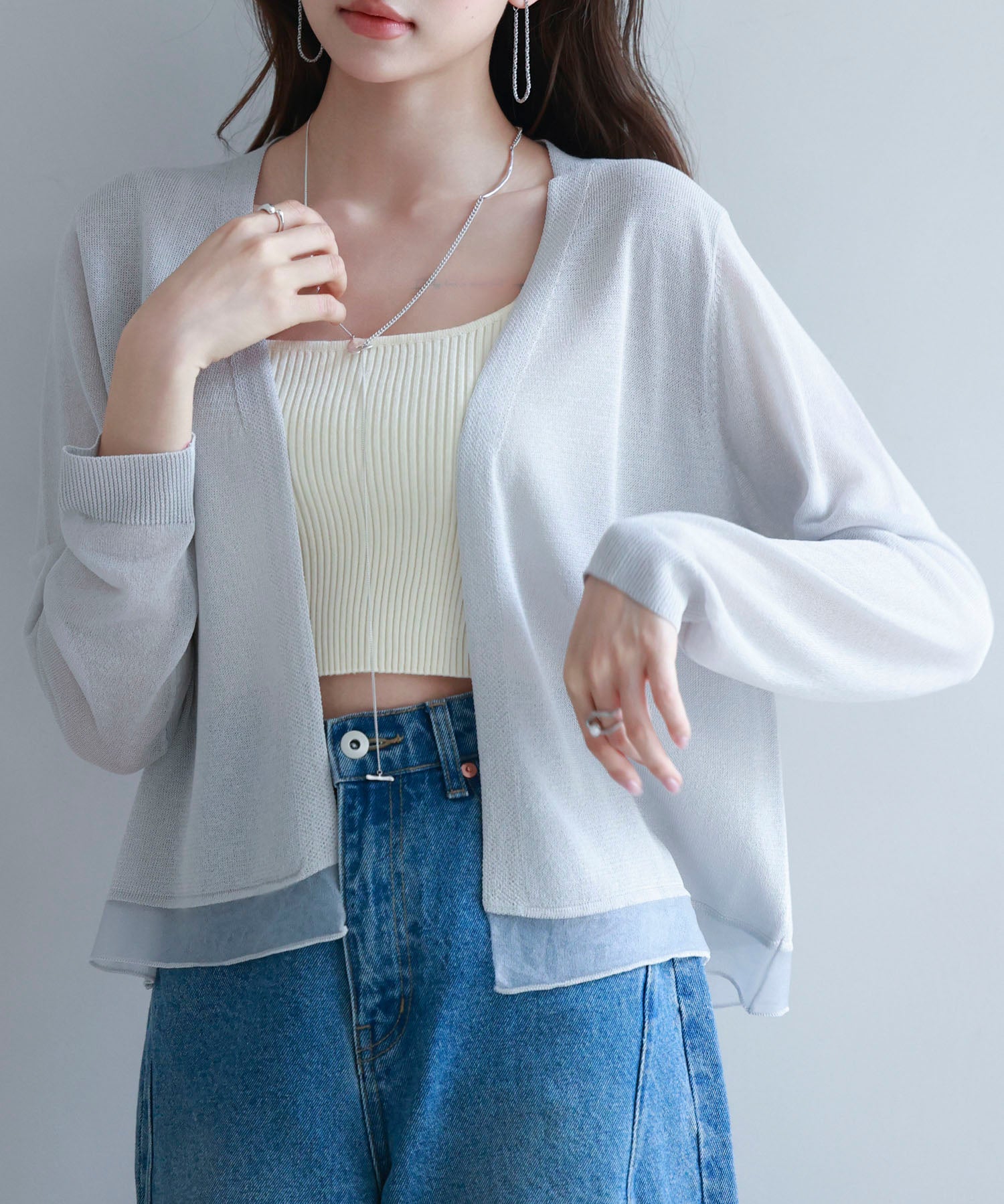 シアー裾サマーニットカーディガンsdp8056 グレー