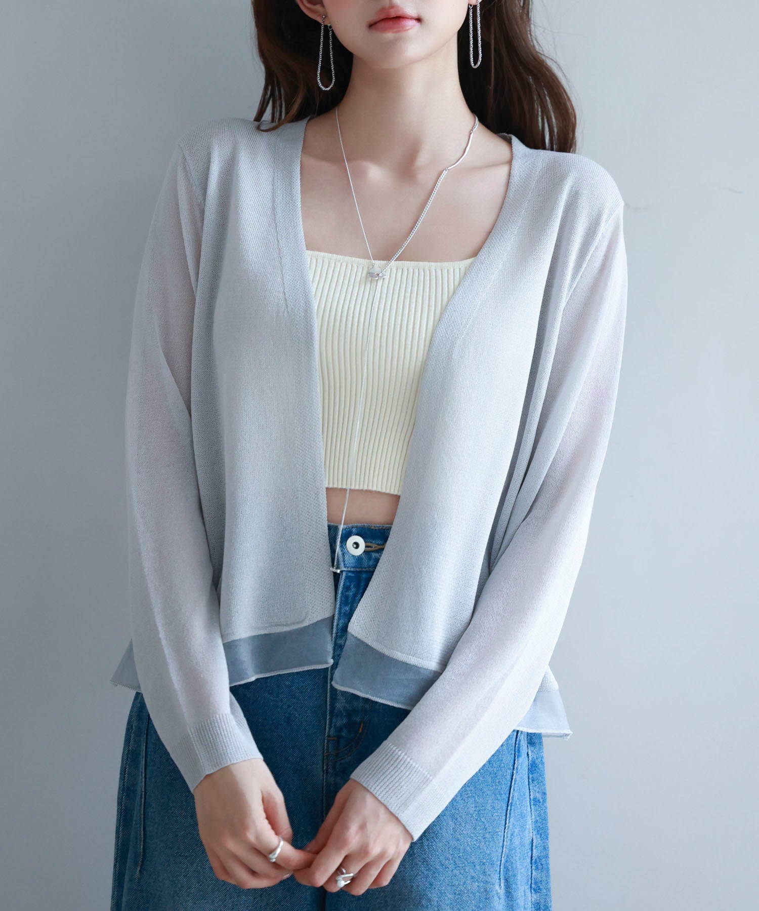 シアー裾サマーニットカーディガンsdp8056 グレー