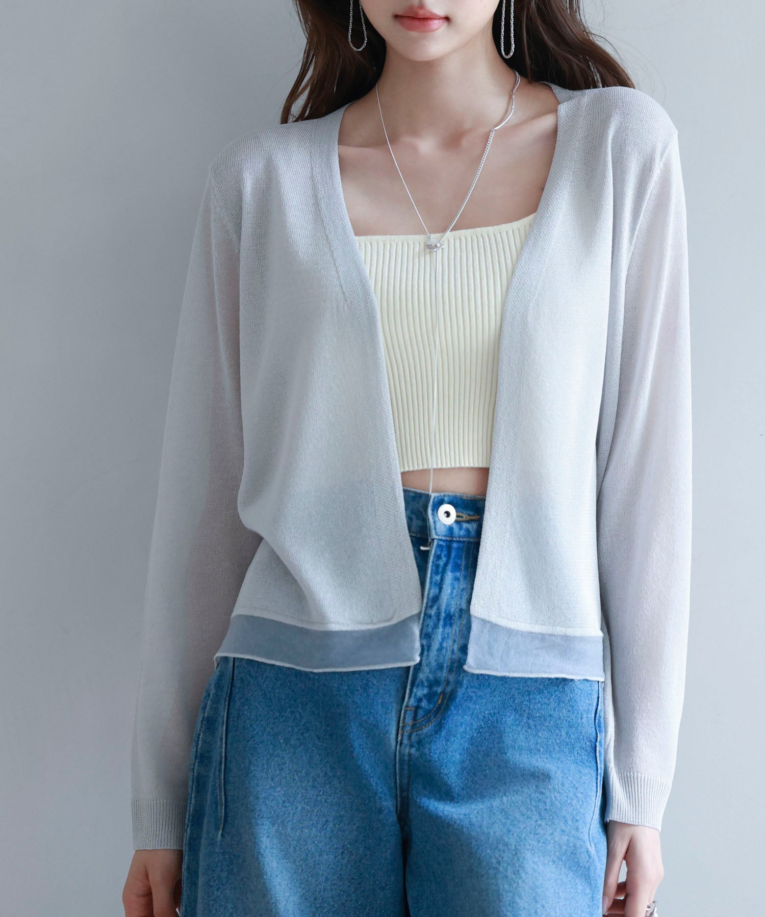 シアー裾サマーニットカーディガンsdp8056 グレー