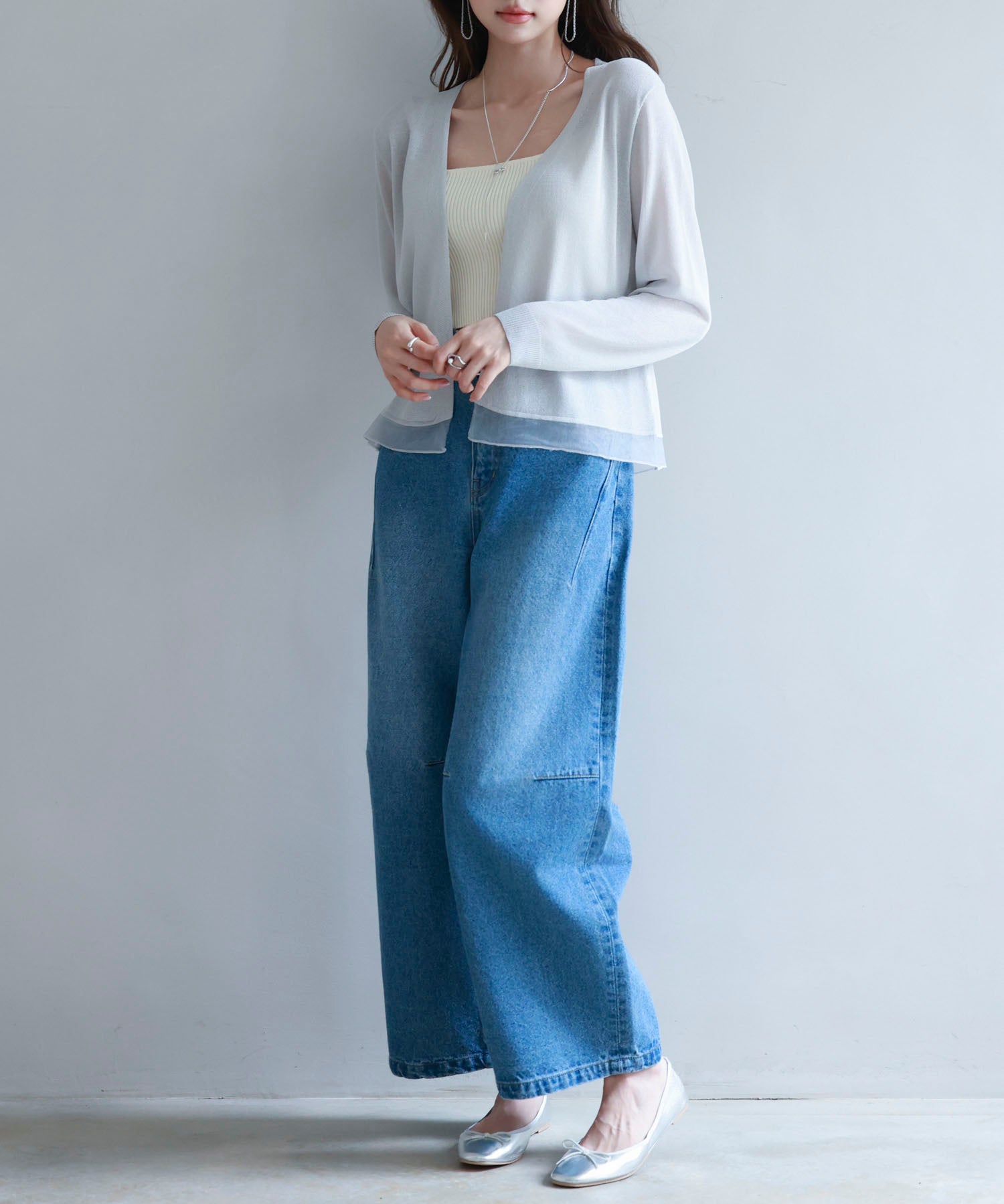 シアー裾サマーニットカーディガンsdp8056 グレー