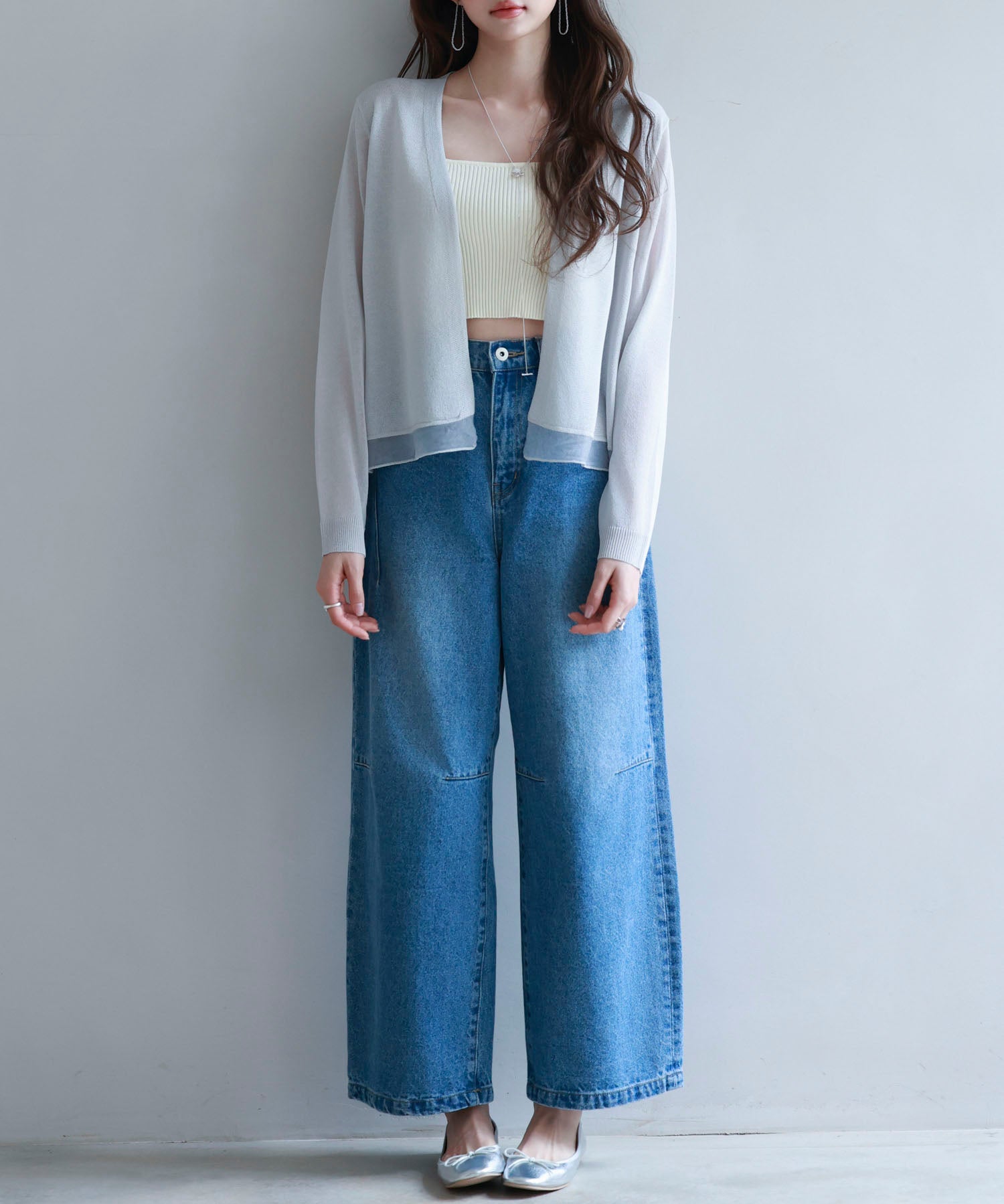 シアー裾サマーニットカーディガンsdp8056 グレー