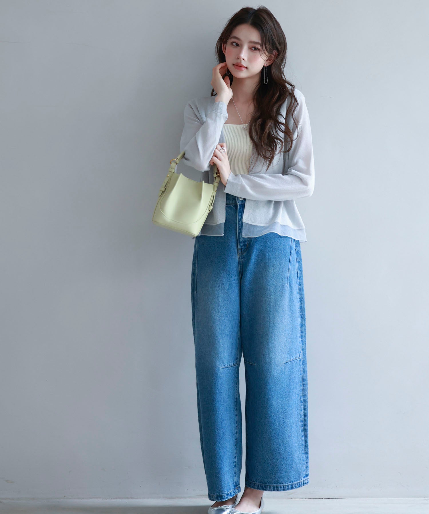 シアー裾サマーニットカーディガンsdp8056 グレー