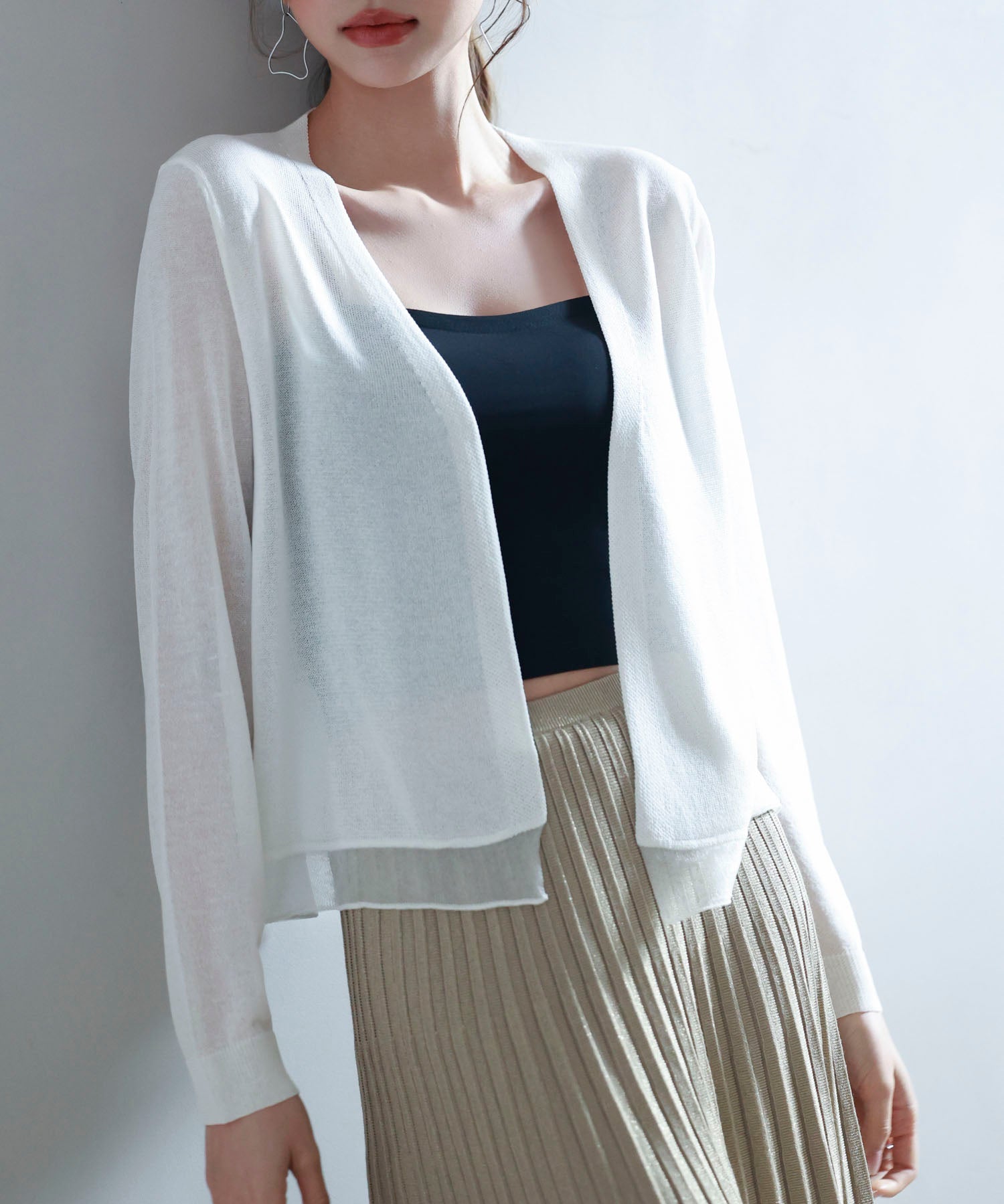シアー裾サマーニットカーディガンsdp8056 ホワイト