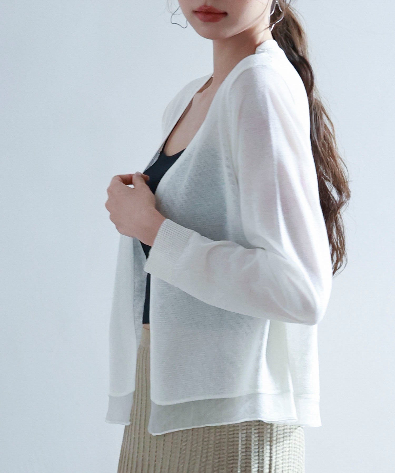 シアー裾サマーニットカーディガンsdp8056 ホワイト