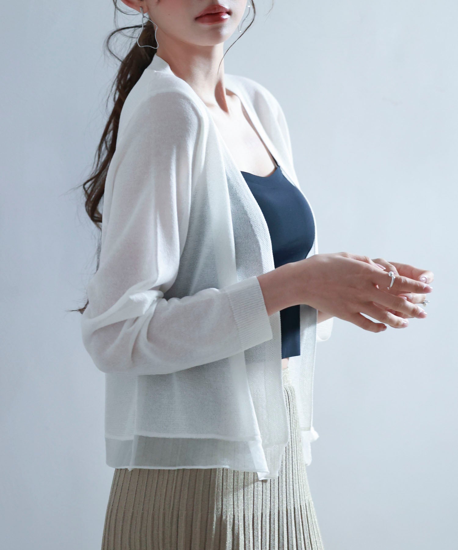 シアー裾サマーニットカーディガンsdp8056 ホワイト