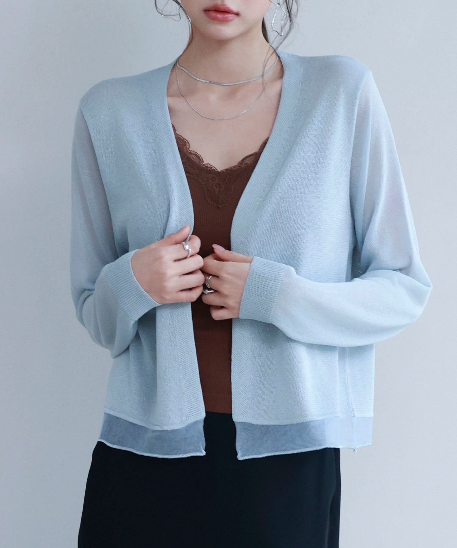 シアー裾サマーニットカーディガンsdp8056 ブルー