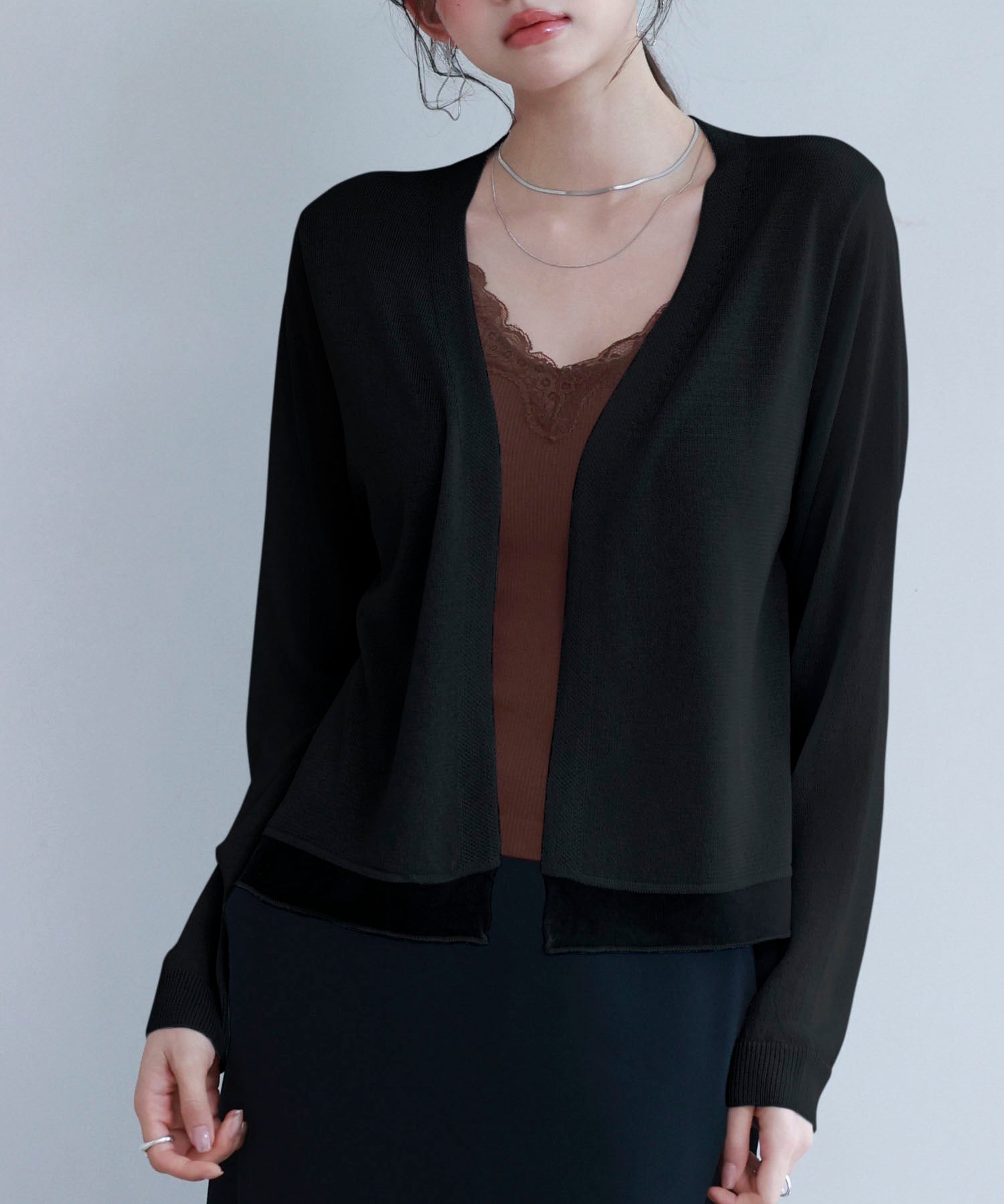 シアー裾サマーニットカーディガンsdp8056 ブラック