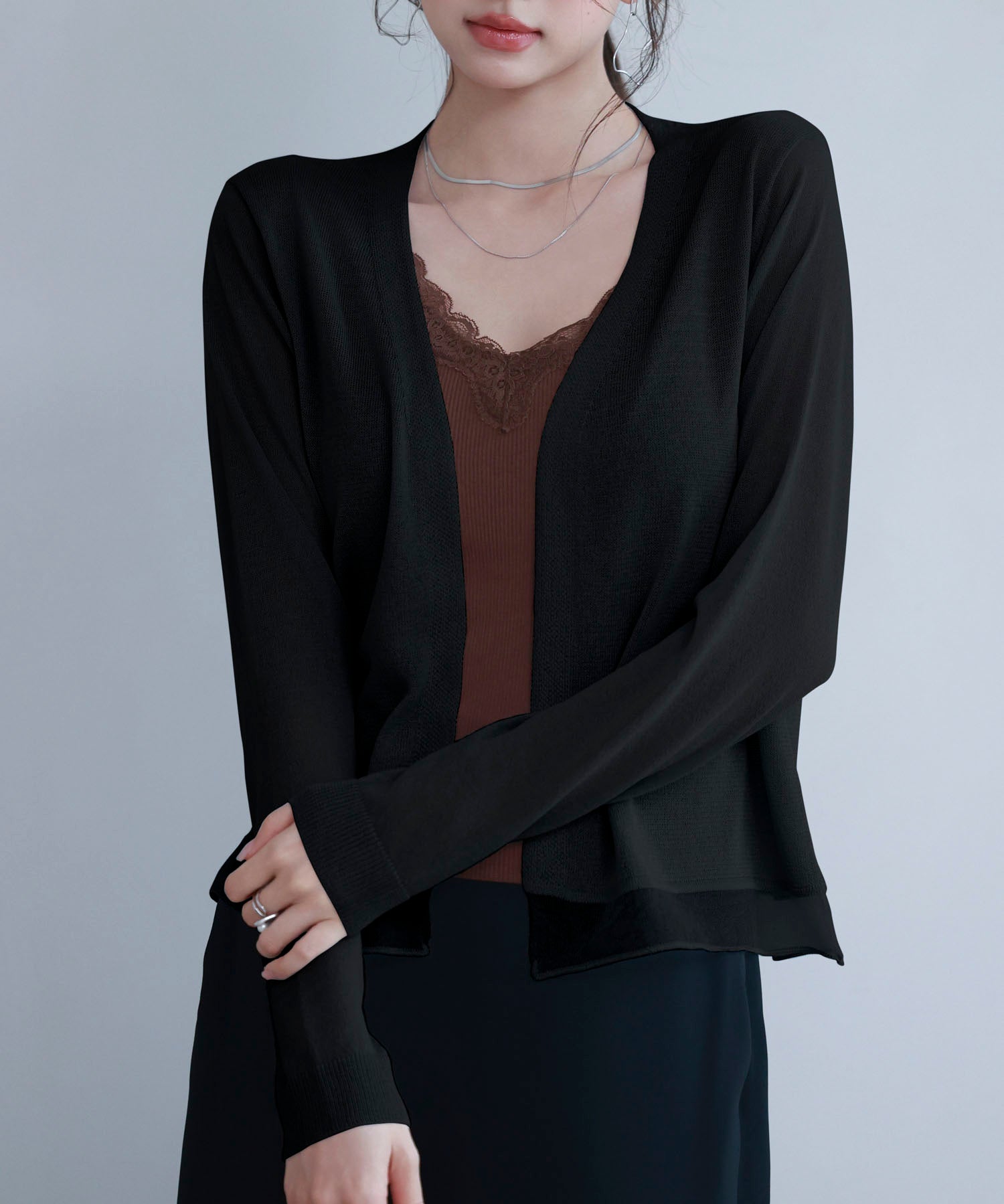 シアー裾サマーニットカーディガンsdp8056 ブラック