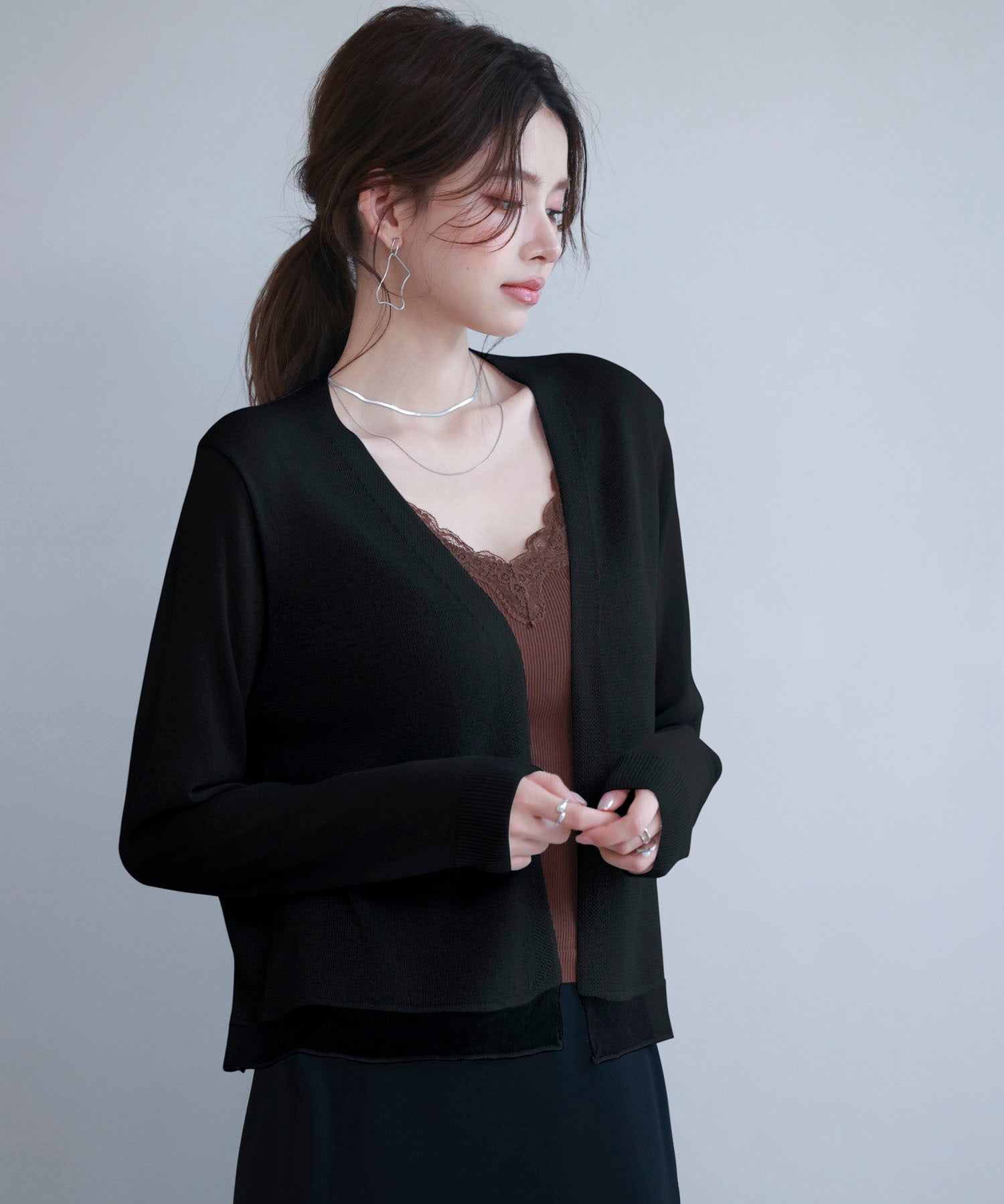 シアー裾サマーニットカーディガンsdp8056 ブラック