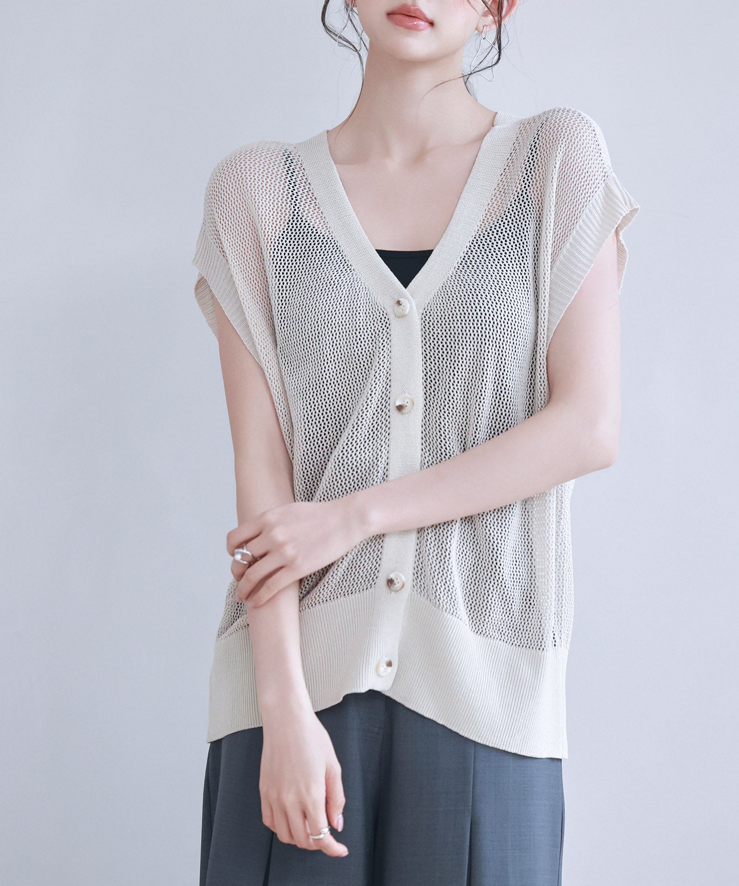 【4way】透かし編みニットカーディガンsdp8057 ベージュ