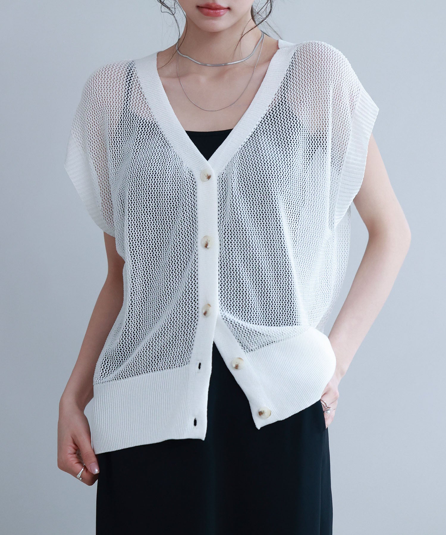 【4way】透かし編みニットカーディガンsdp8057 ホワイト