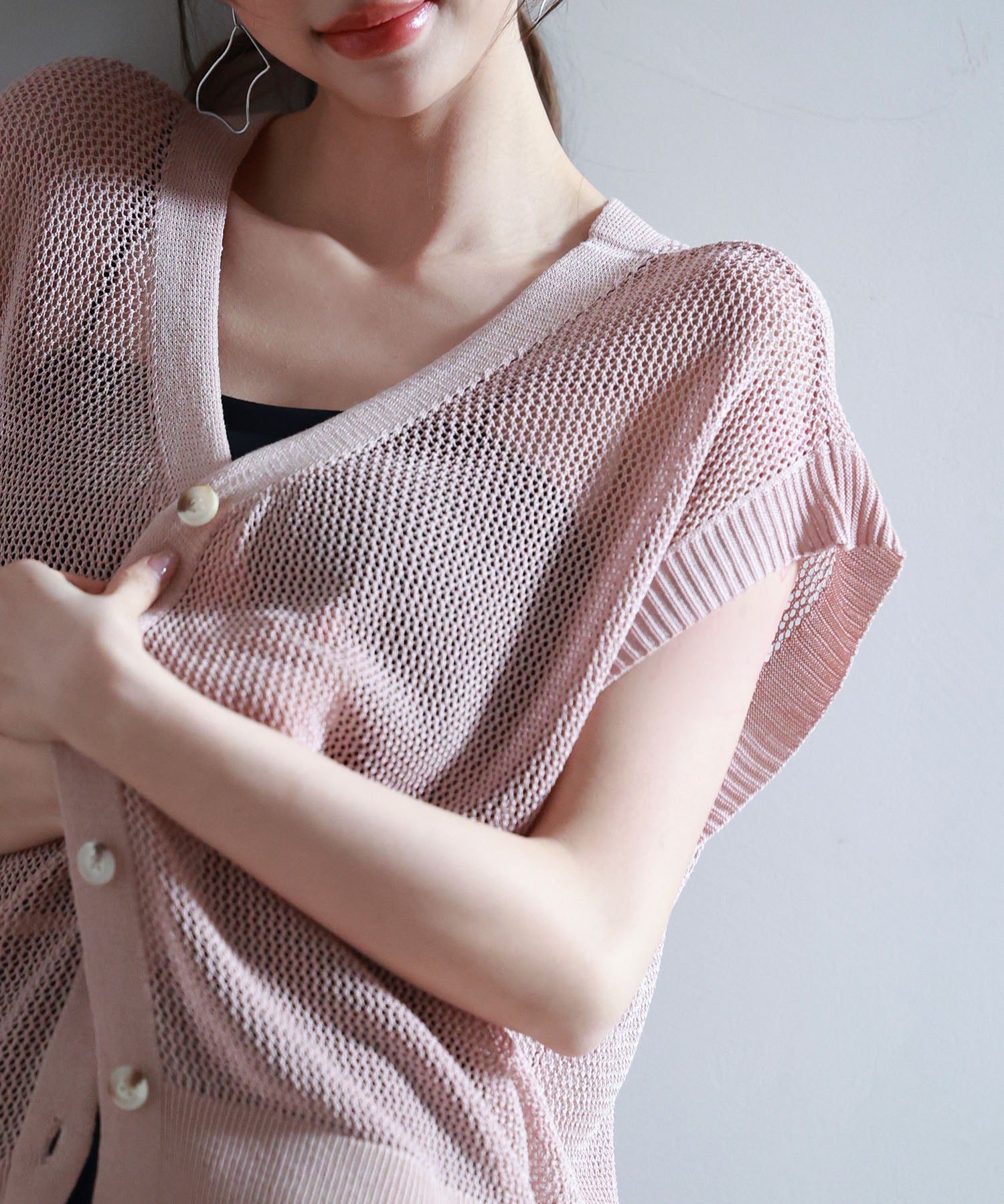 【4way】透かし編みニットカーディガンsdp8057 サーモンピンク