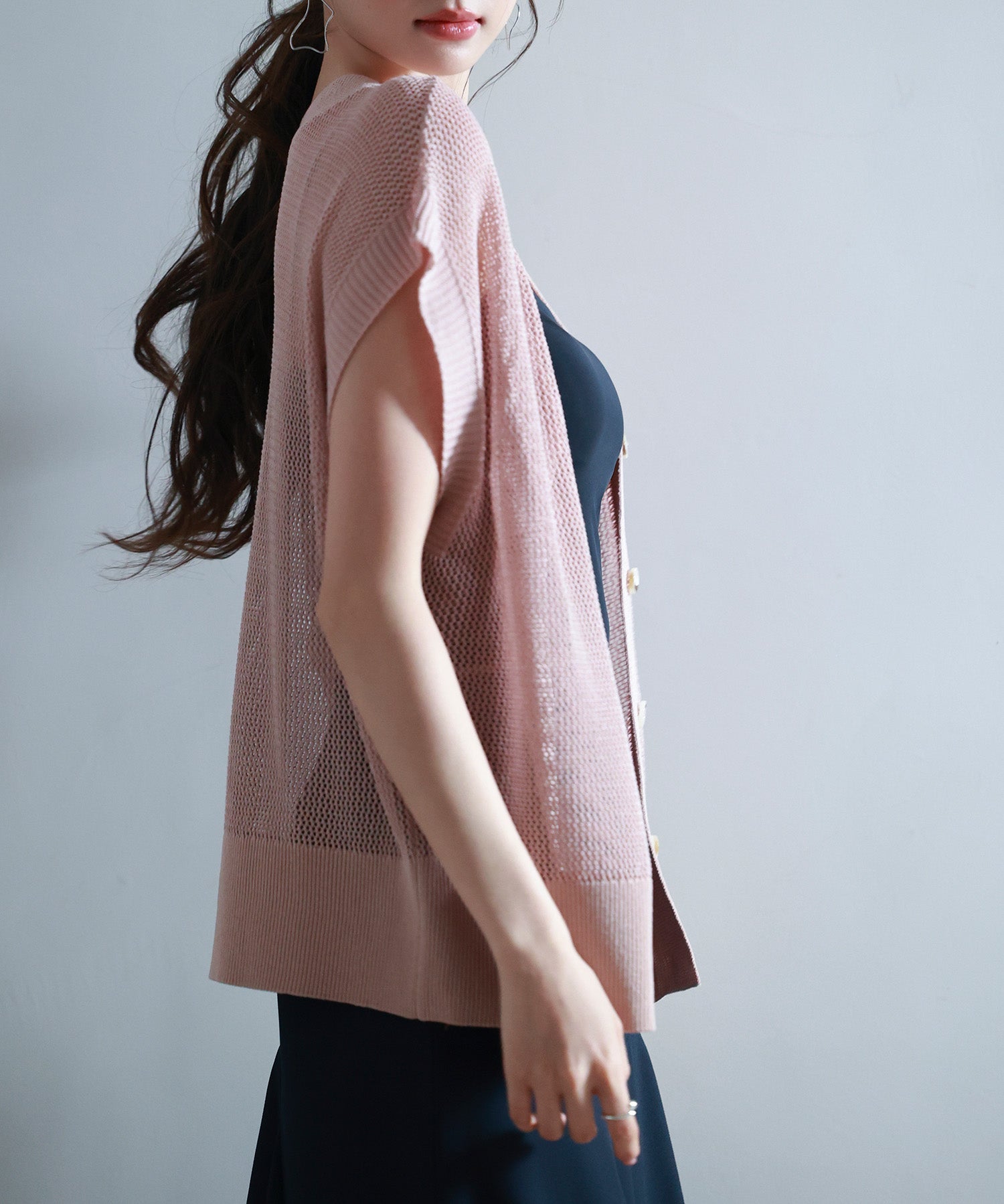 【4way】透かし編みニットカーディガンsdp8057 サーモンピンク