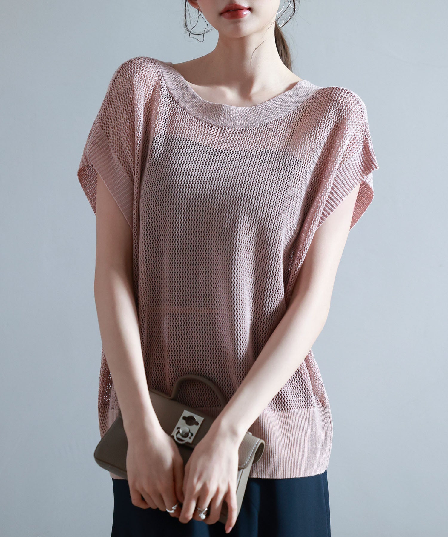 【4way】透かし編みニットカーディガンsdp8057 サーモンピンク