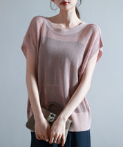 【4way】透かし編みニットカーディガンsdp8057 サーモンピンク