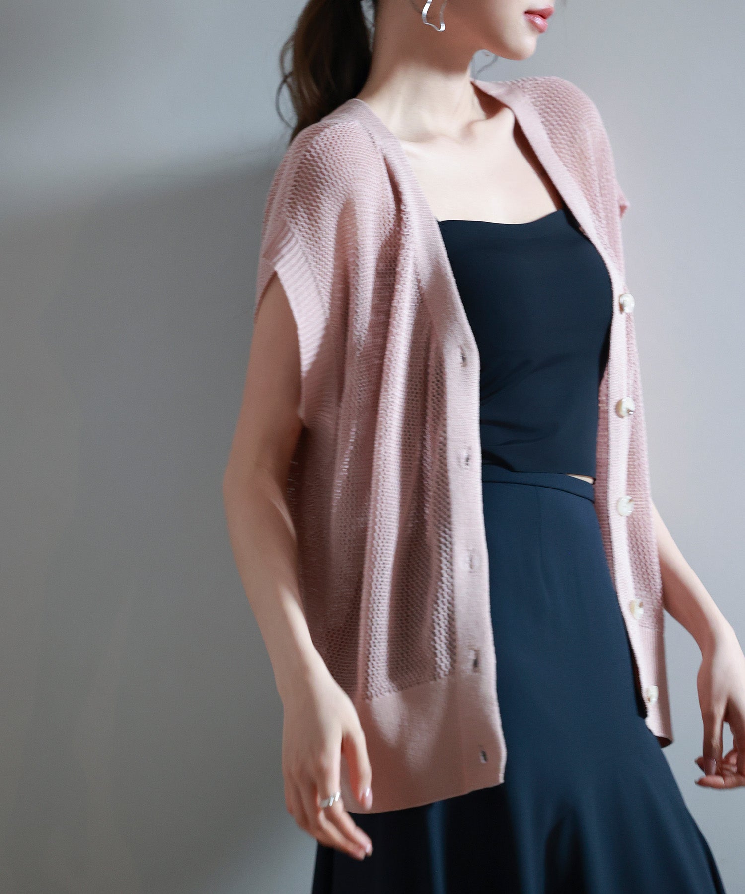 【4way】透かし編みニットカーディガンsdp8057 サーモンピンク