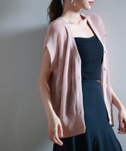 【4way】透かし編みニットカーディガンsdp8057 サーモンピンク