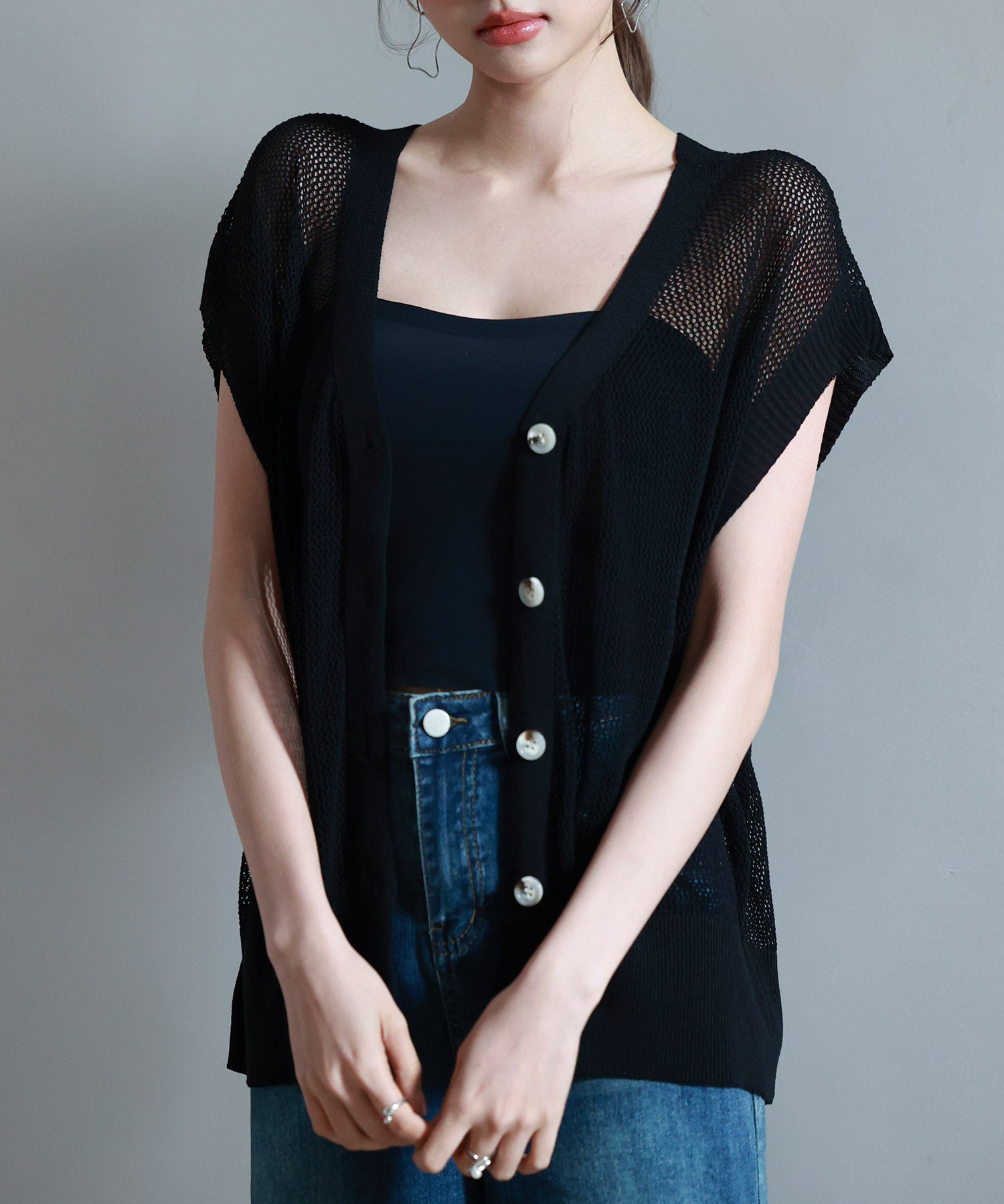 【4way】透かし編みニットカーディガンsdp8057 ブラック