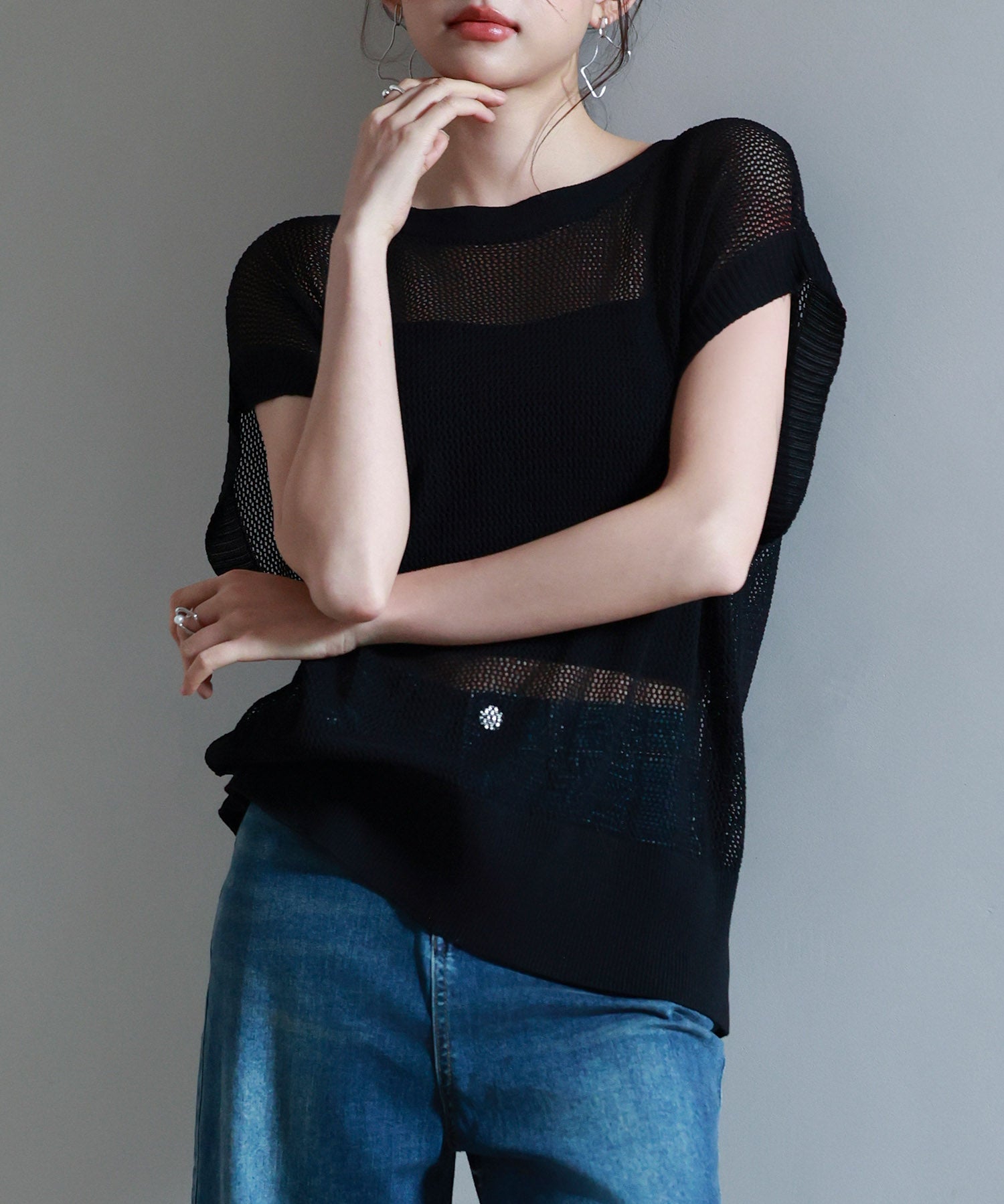 【4way】透かし編みニットカーディガンsdp8057 ブラック