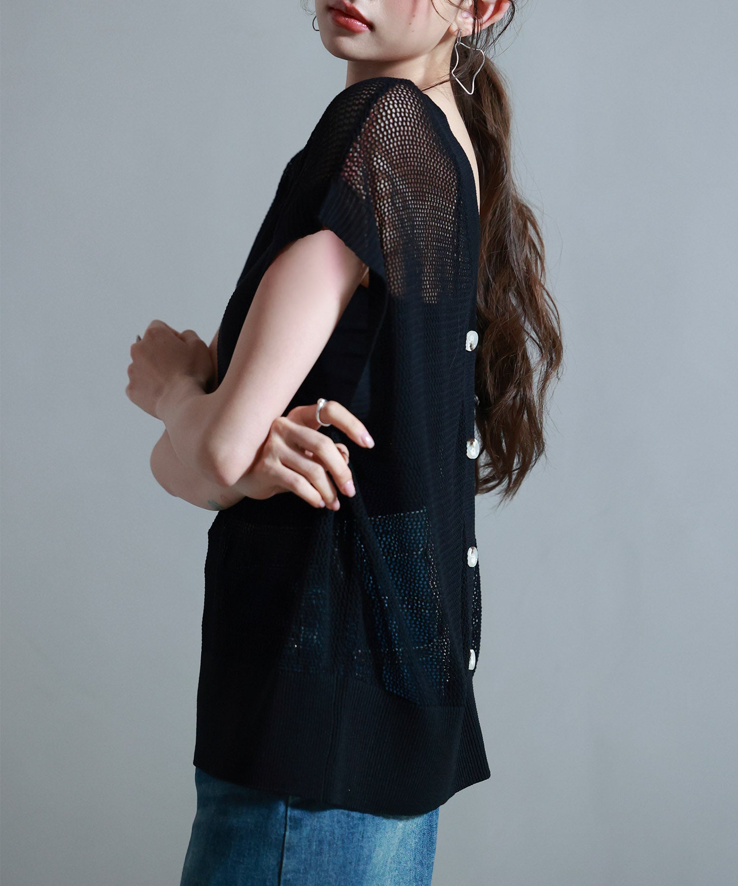 【4way】透かし編みニットカーディガンsdp8057 ブラック