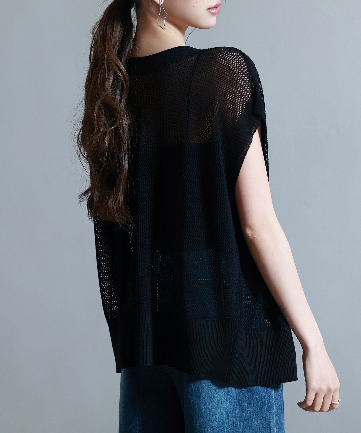 【4way】透かし編みニットカーディガンsdp8057 ブラック