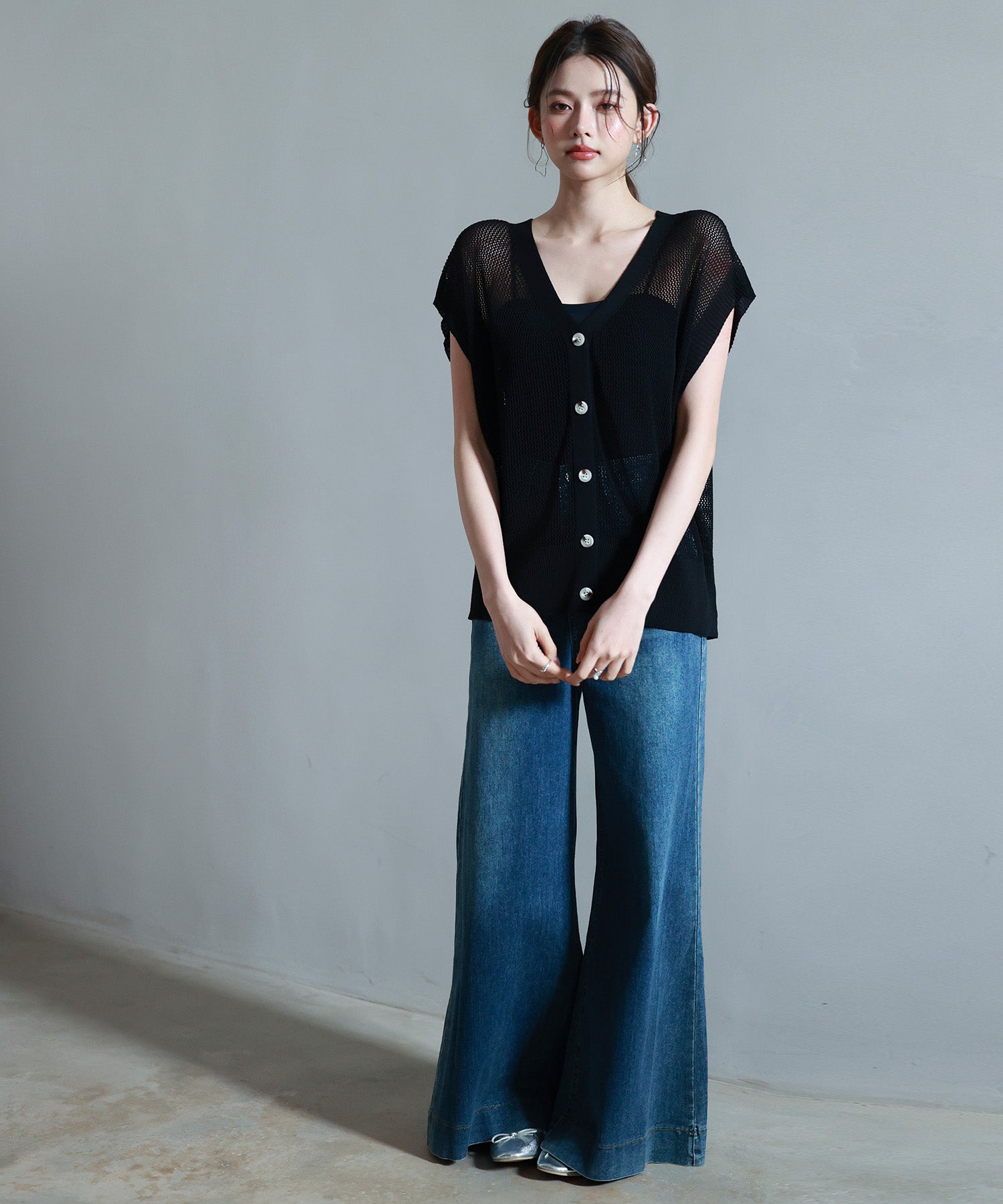 【4way】透かし編みニットカーディガンsdp8057 ブラック