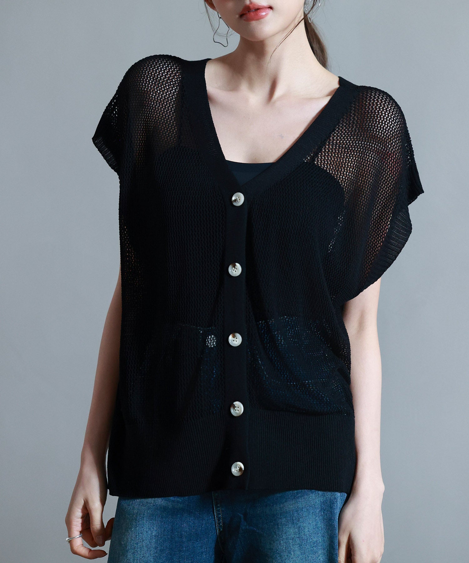 【4way】透かし編みニットカーディガンsdp8057 ブラック