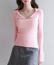 リブ編みポロネックニットプルオーバーsdp8059 ピンク