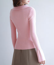 リブ編みポロネックニットプルオーバーsdp8059 ピンク