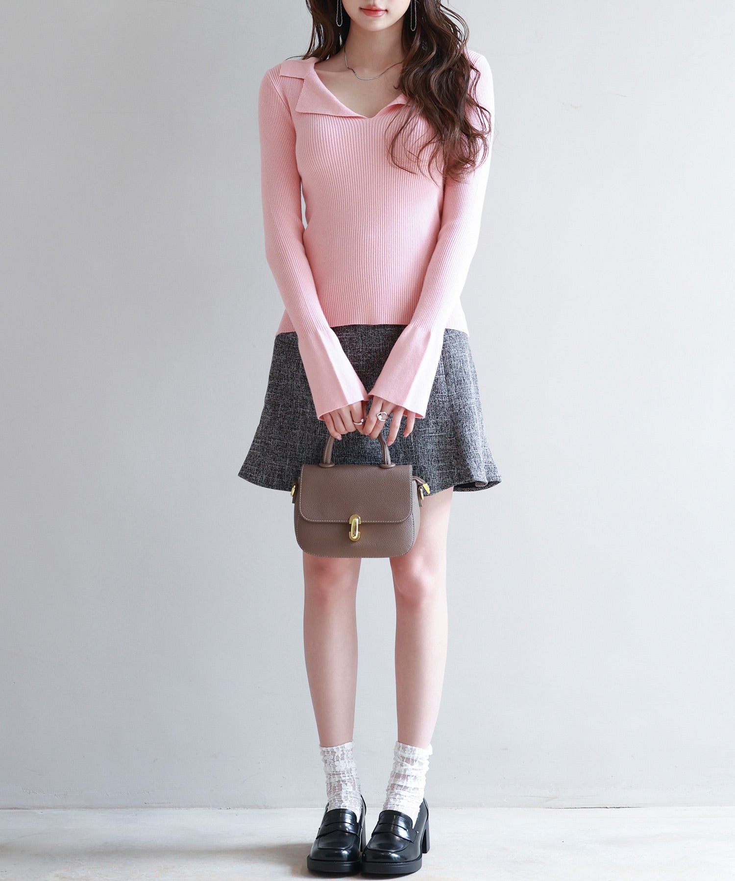 リブ編みポロネックニットプルオーバーsdp8059 ピンク